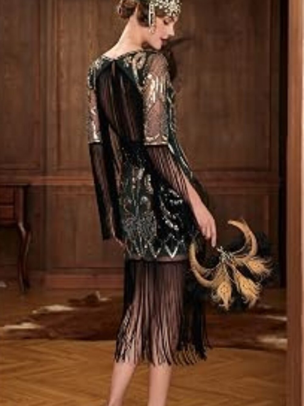 NWT BABEYOND 1920s Flapper Sequin Fringe Dress Black M